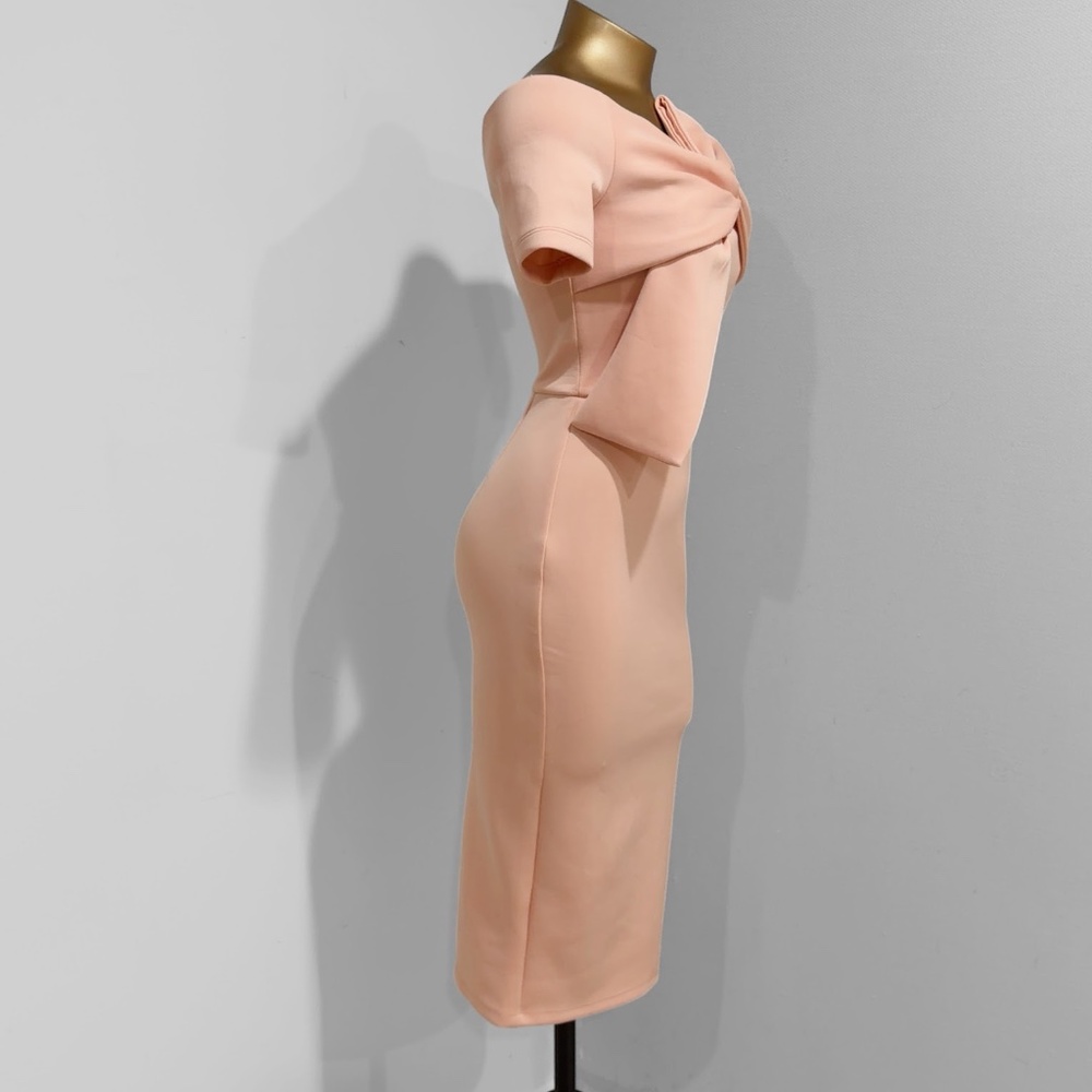 ASOS Design Peach/Pink Bow One Shoulder Scuba Formal Midi Dress Size 2 - Picture 4 of 7